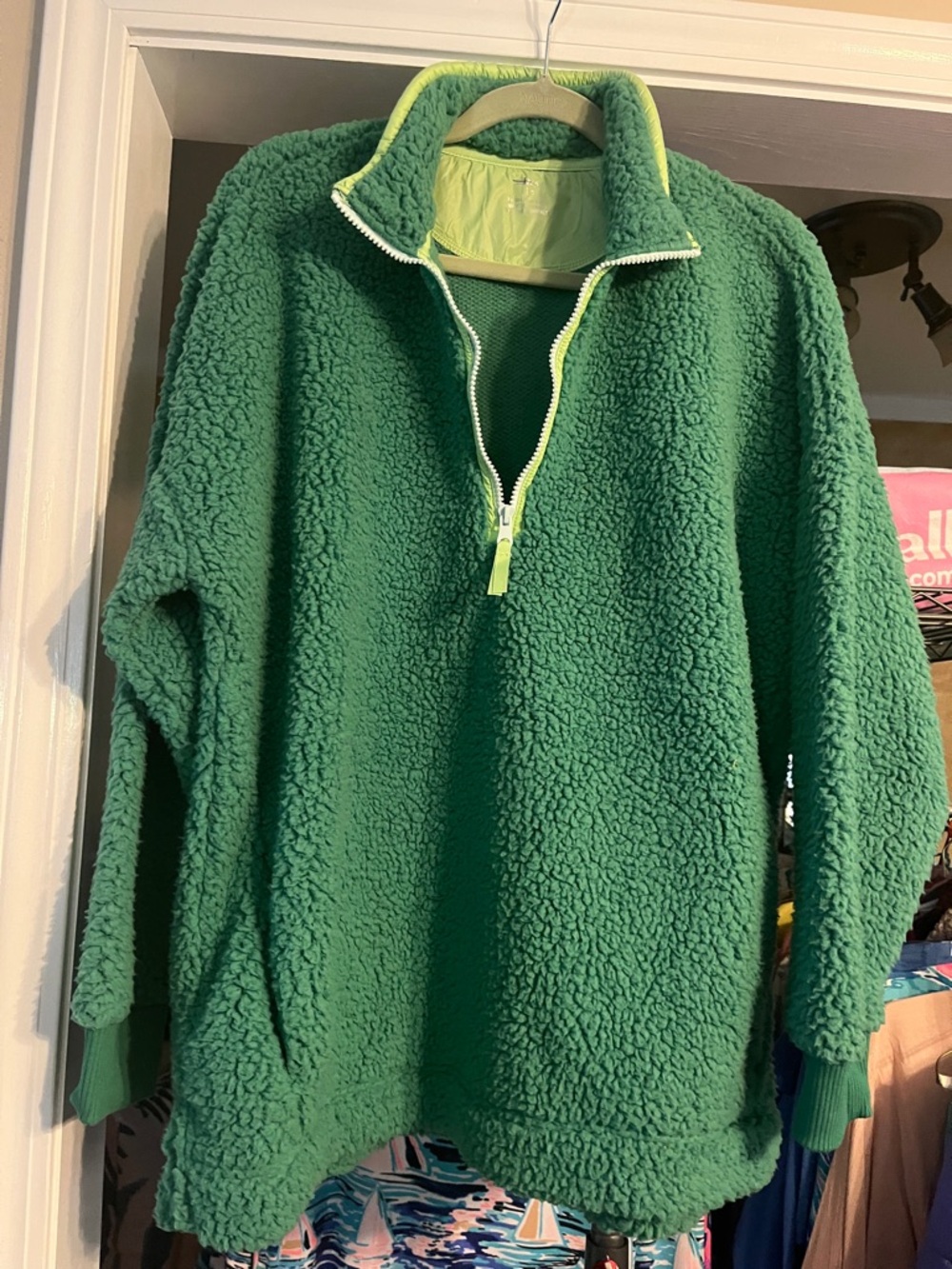 Woman’s Aerie Green Sherpa Half-Zip Pullover Sweater